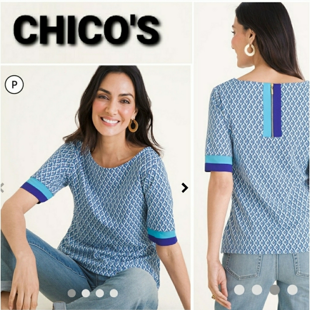 Chico's | Geometric Color Block Trim Top size Large